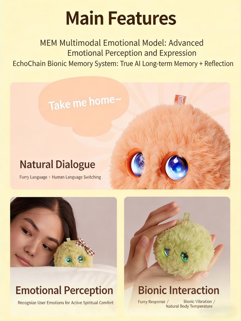 AI Emotional Companion Plush Toy – Smart Interactive Pet with Touch & Voice Control, Remembers You, Grows with You | Gift for Kids & Adults