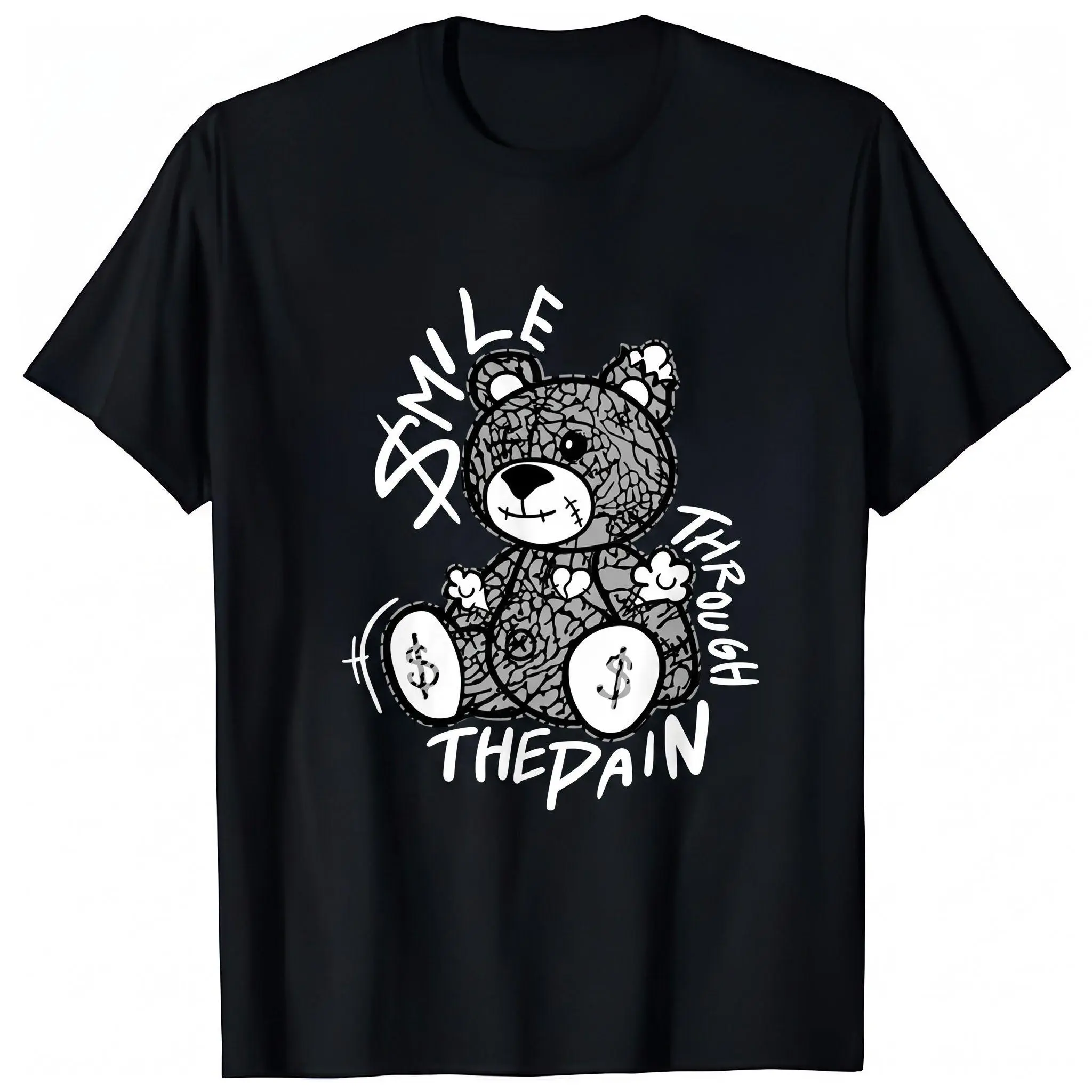 Graphic Tee Smile More The Pain Funny Bear Slogan Short Sleeve T-Shirt Unisex Casual Top Sweatshirt