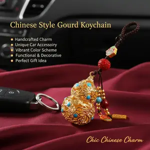 Chinese Style Keychain Metal Chinese Style Peace Hollow Gourd Cinnabar Key Pendant Hanging Ornament Keychain Accessories Hanging Ornament Heart keychain keychains for women keychain for car keys
