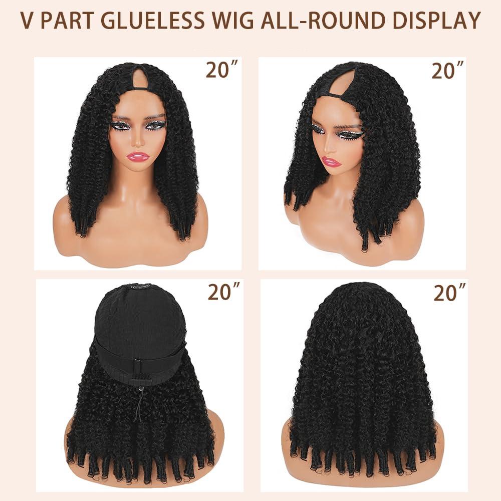 [V-Part WIG] Hot Star Burmese Curly V Part Wigs With Invisible Strap Drawstring 100% Human Virgin Hair Body Wave Glueless Wig Curly Wigs Natural Black