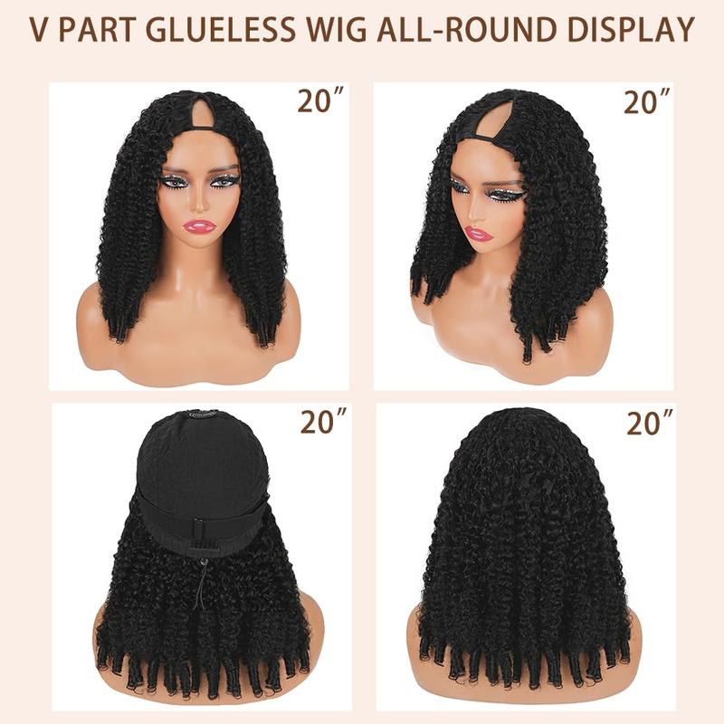 [V-Part WIG] Hot Star Burmese Curly V Part Wigs With Invisible Strap Drawstring 100% Human Virgin Hair Body Wave Glueless Wig Curly Wigs Natural Black