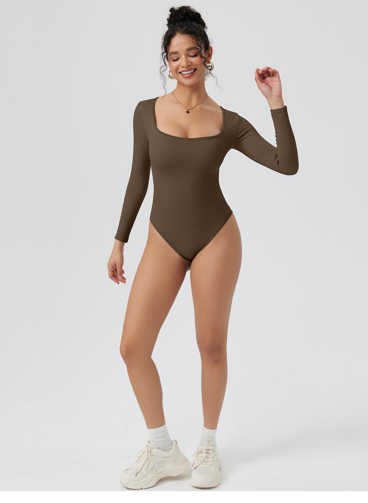 OQQ Womens 2 Piece Bodysuits Long Sleeve Square Neck Stretch Fitted Bodysuits Basic SpringStatements