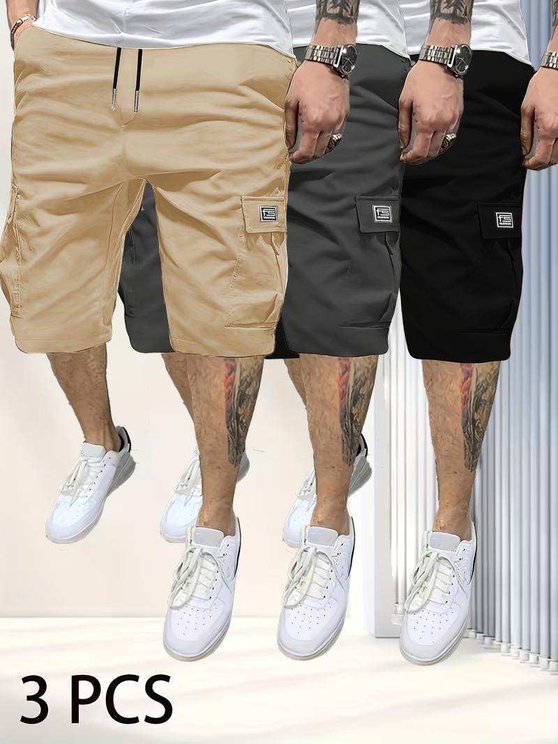 3 Piece Men's Shorts Set Brown Black & Green Slanted Pockets Versatile Casual Wear 3 Piece Bottoms for Everyday Use Menswear Overalls shorts men SpringStatements 3 Piece Men's Shorts Set Brown Black & Green Slanted Pockets Versatile Casual Wear 3 Piece Bottoms for Everyday Use Menswear Overalls shorts men SpringStatements