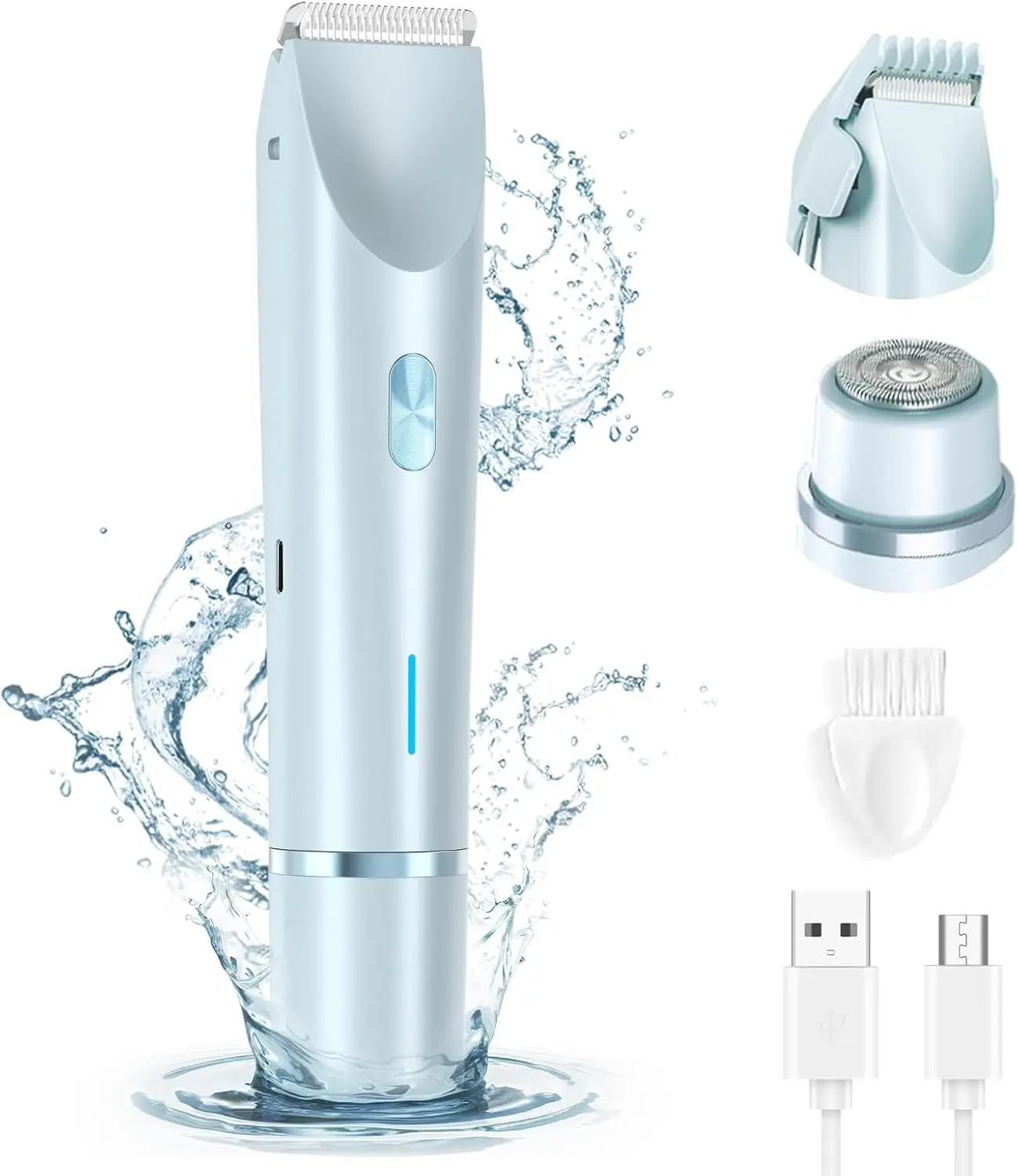 2 in 1 Bikini Trimmer for Women Electric Shaver Dual Head Bikini Trimmer IPX7 Waterproof Wet & Dry Use Body Hair Trimmer and Facial Hair Remover for Bikini Underarm Leg Arm Body Face