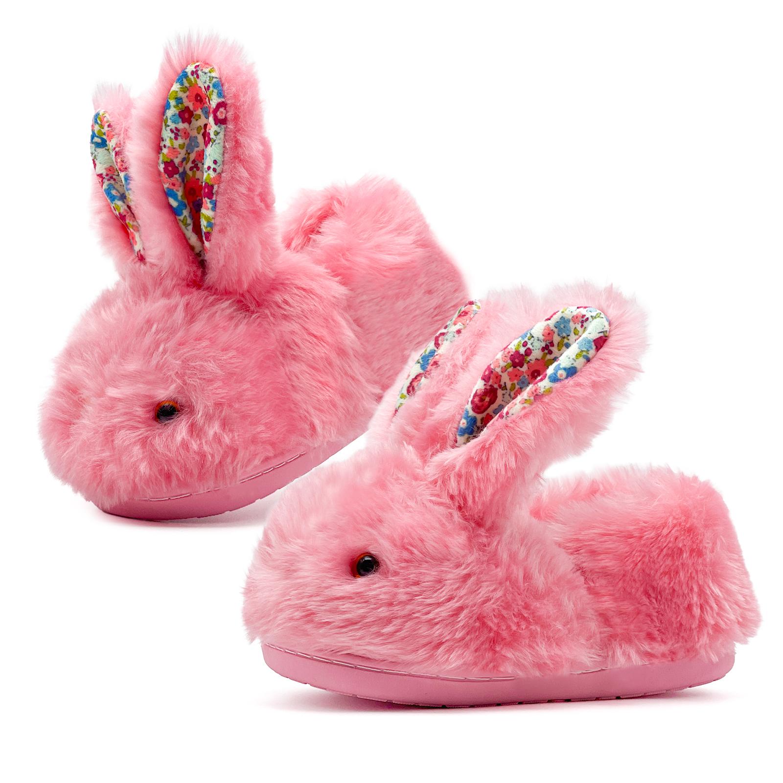 Lumubby Toddler Bunny Slippers for Girls and Boys Soft Plush Non-Slip Warm Winter Indoor Shoes with 3D Eyes and Ears Adorable Design