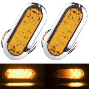 2 Pack 6 Inch Amber Oval Sequential ARROW 45LED Pointing Light 12V 24V DC Turn Signal Tail Indicator Marker Light with Chrome Bezel, Sealed Waterproof for Truck, Trailer, Dump Truck, Bus