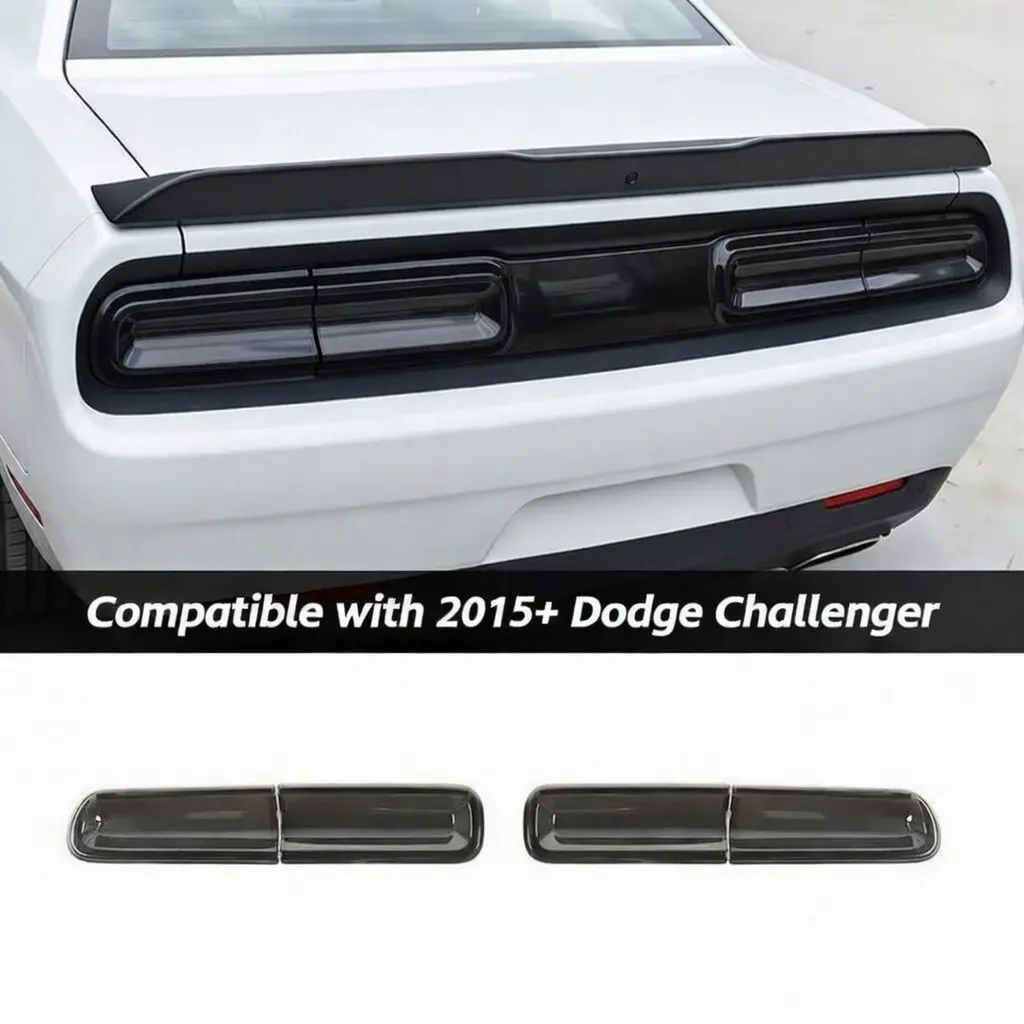 2015-2024 Dodge Challenger Rear Tail Light Tint Covers Trim Compatible with SRT Hellcat 392 Scat Pack | ABS Exterior Tail Light Lamp Cover | UV Coated Durable Finish | Easy Install Car Mod Accessory