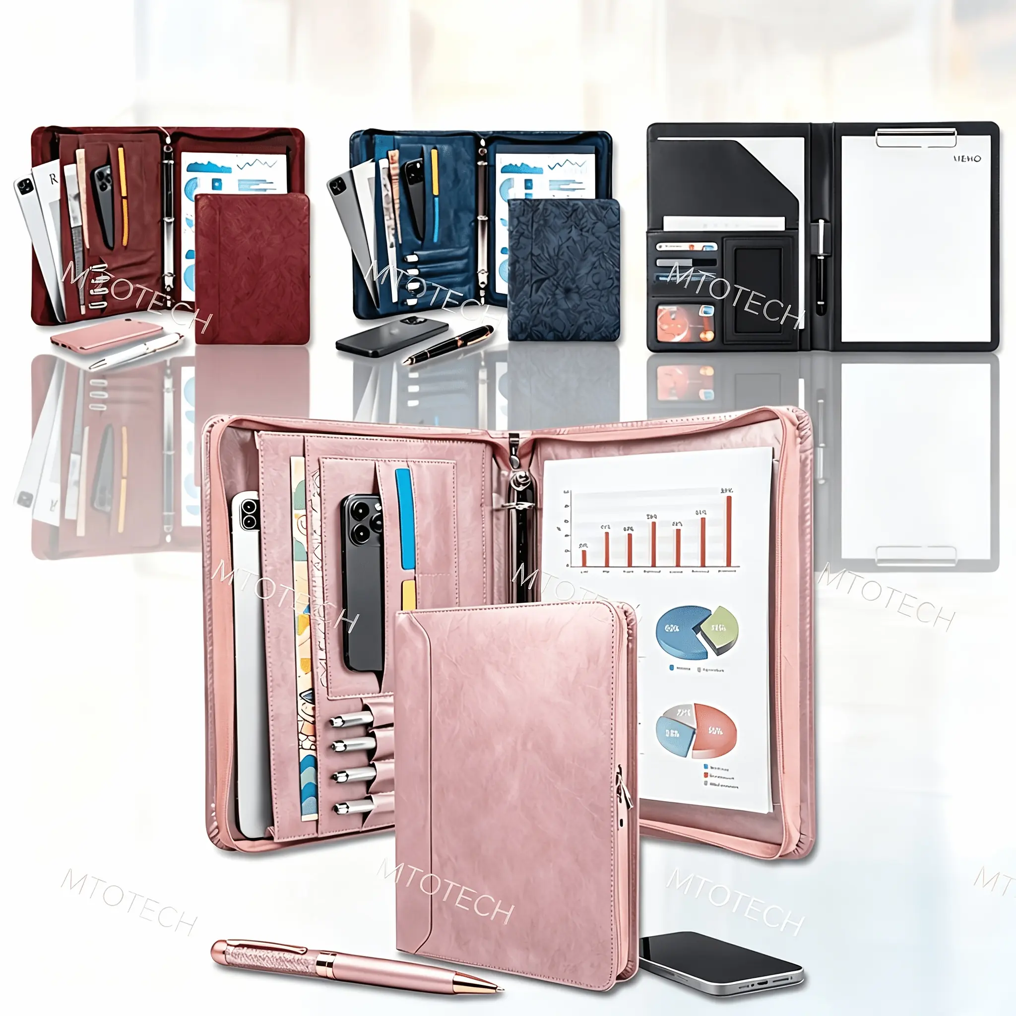 Zipper Binder Portfolio for Women, 3 Ring Binders 1 Inch, PU Leather Padfolio Folder, Business Portfolio Organizer with A4 Legal Pads, Thin PU Leather Professional Binder, Gift for Her, New Year