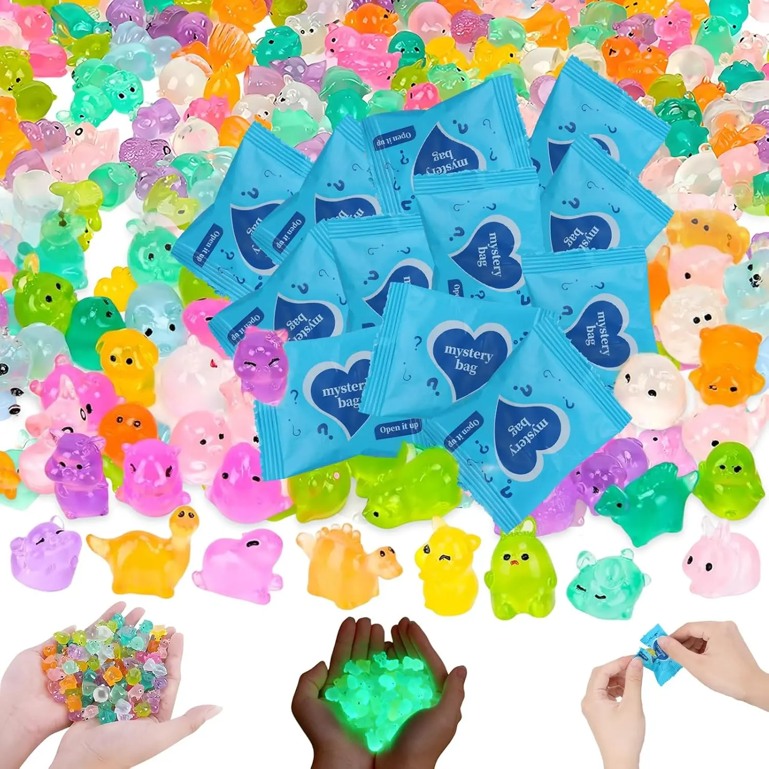 50 Unique Animals Lightweight Smooth Glow-in-the-Dark Mini Resin Figurine Set - Teeny Tiny Statues, Home Desk Trinkets, DIY Supply, Mini Gifts for Children's Day, Modern Home Decor Accessories