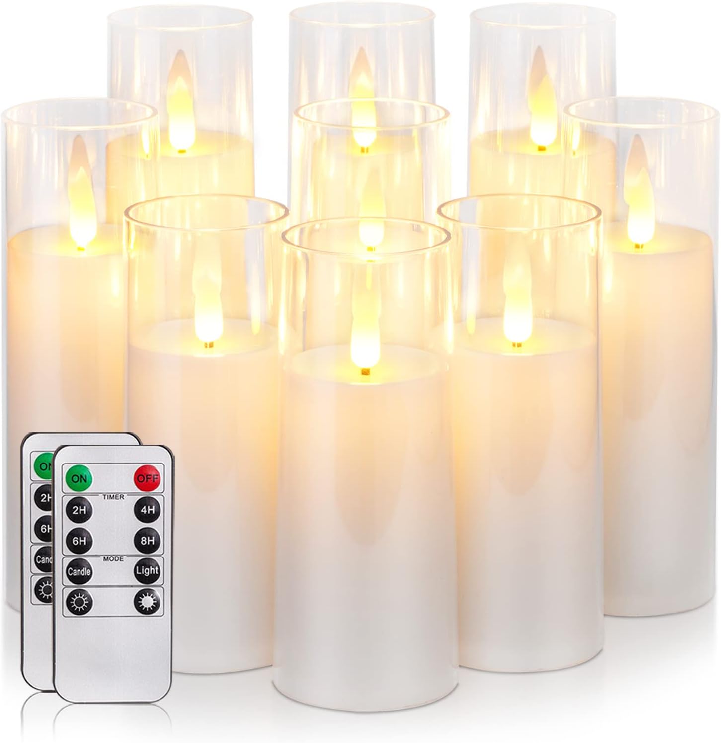 【Set of 9】Pure White Acrylic Flameless LED Candles, Battery Operated With Remote Control and Timer, Electric Fake Candles for Wedding, Home Decor, D2.2 xH 5" 6" 7" 【Set of 9】Pure White Acrylic Flameless LED Candles, Battery Operated With Remote Control and Timer, Electric Fake Candles for Wedding, Home Decor, D2.2 xH 5" 6" 7"