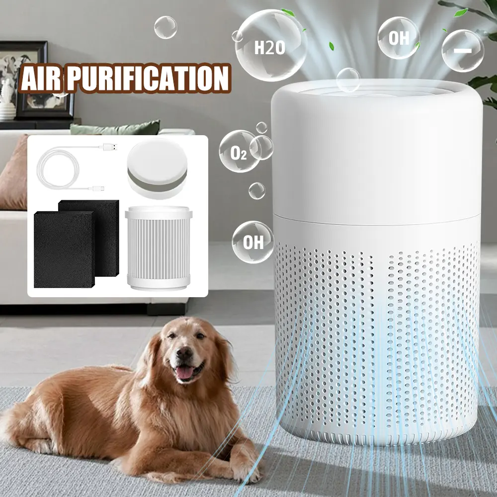 【DealsForYouDays】Mini Desktop USB-C Air Purifier (11x11x9 cm, 5V Input) with Dual Replaceable HEPA Sponge & Activated Carbon Filter Kit, Captures Pet Dander, Pollen, Smoke Particles for Bedroom, Office