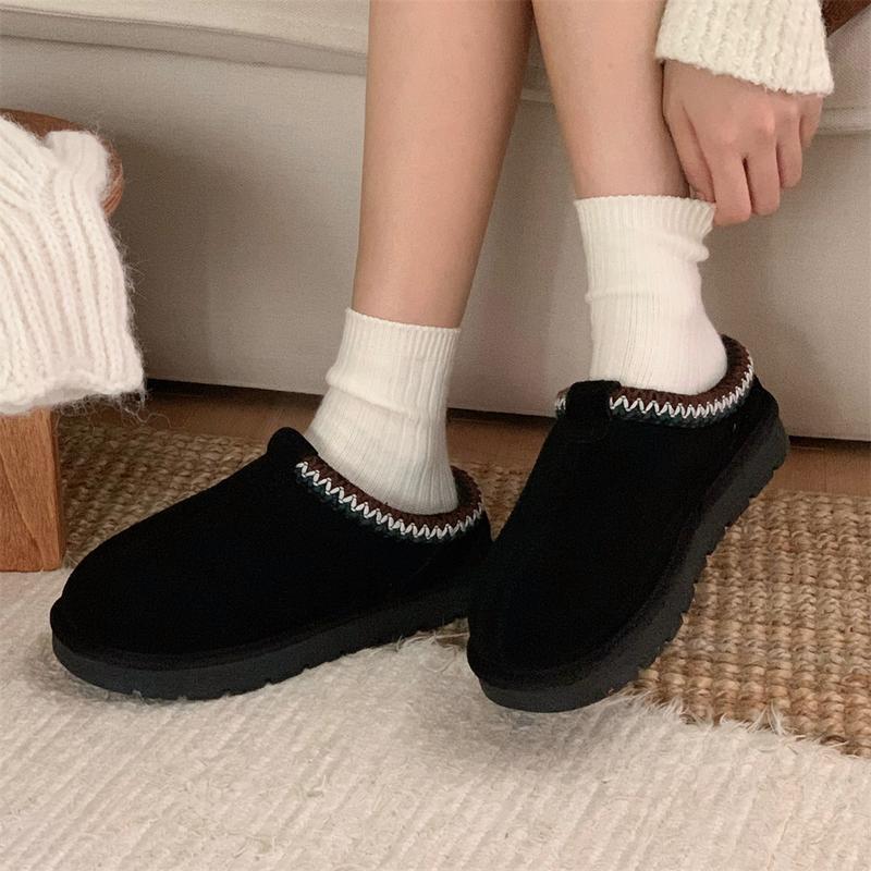 Fuzzy Platform Slip-on Slippers Women Men Suede Leather Ankle Boots for Indoor Outdoor Fall Winter Comfy House Shoes
