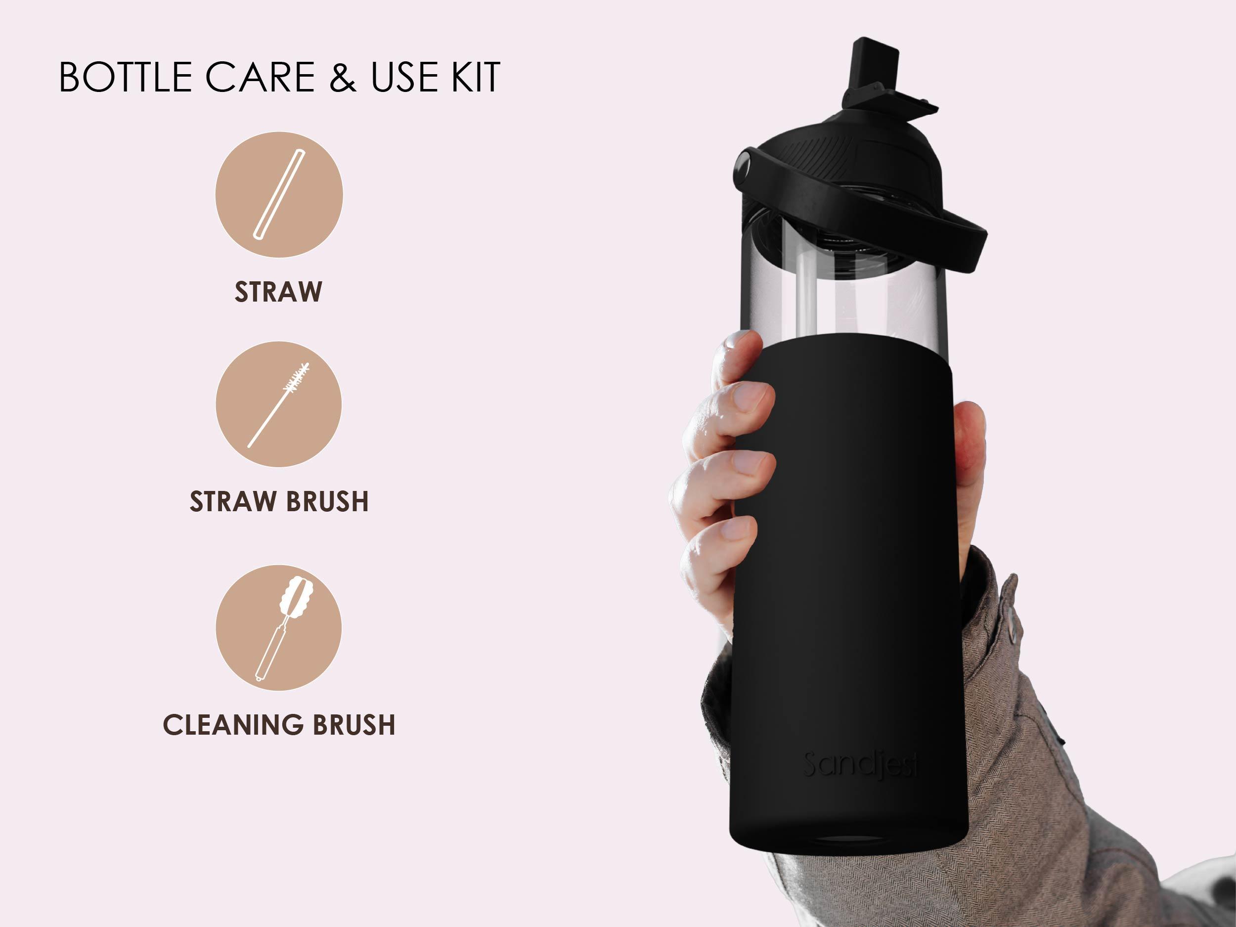 Sandjest Glass Water Bottle 20oz with Silicone Sleeve and Straw Lid, Reusable Portable Drinking Bottle for Home Office Travel Gym Sport Christmas Gift Sandjest Glass Water Bottle 20oz with Silicone Sleeve and Straw Lid, Reusable Portable Drinking Bottle for Home Office Travel Gym Sport Christmas Gift