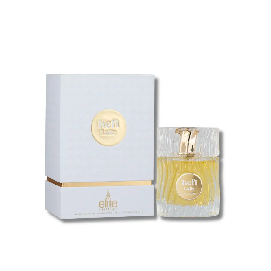 Risala Elite Kefi Latte Eau de Parfum (3.4 fl oz) - Unisex Gourmand Caramel Perfume with Sweet Citrus, Creamy Vanilla, Fig Leaf Fresh, Honeylicorice Mix, Cotton Candy Heart Notes - Cozy Evening Wear Fragrance for Adults