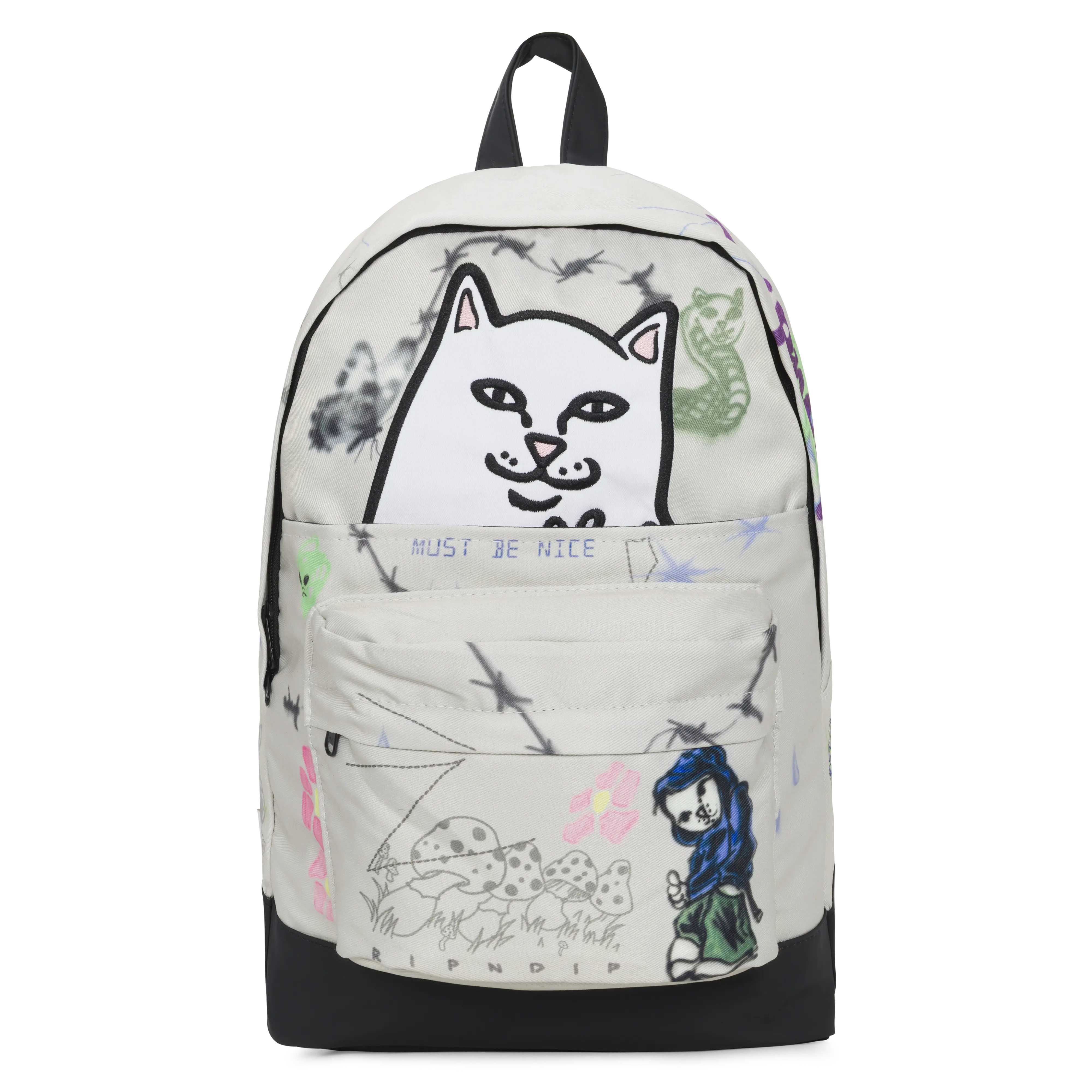 Kids Peace Sign Printed Casual Backpack - Bone Color, Velcro Closure, 2 Zipper Pockets, Ideal for First Day of School, Casual Printed Backpack, Backpacks For School, Book Bags