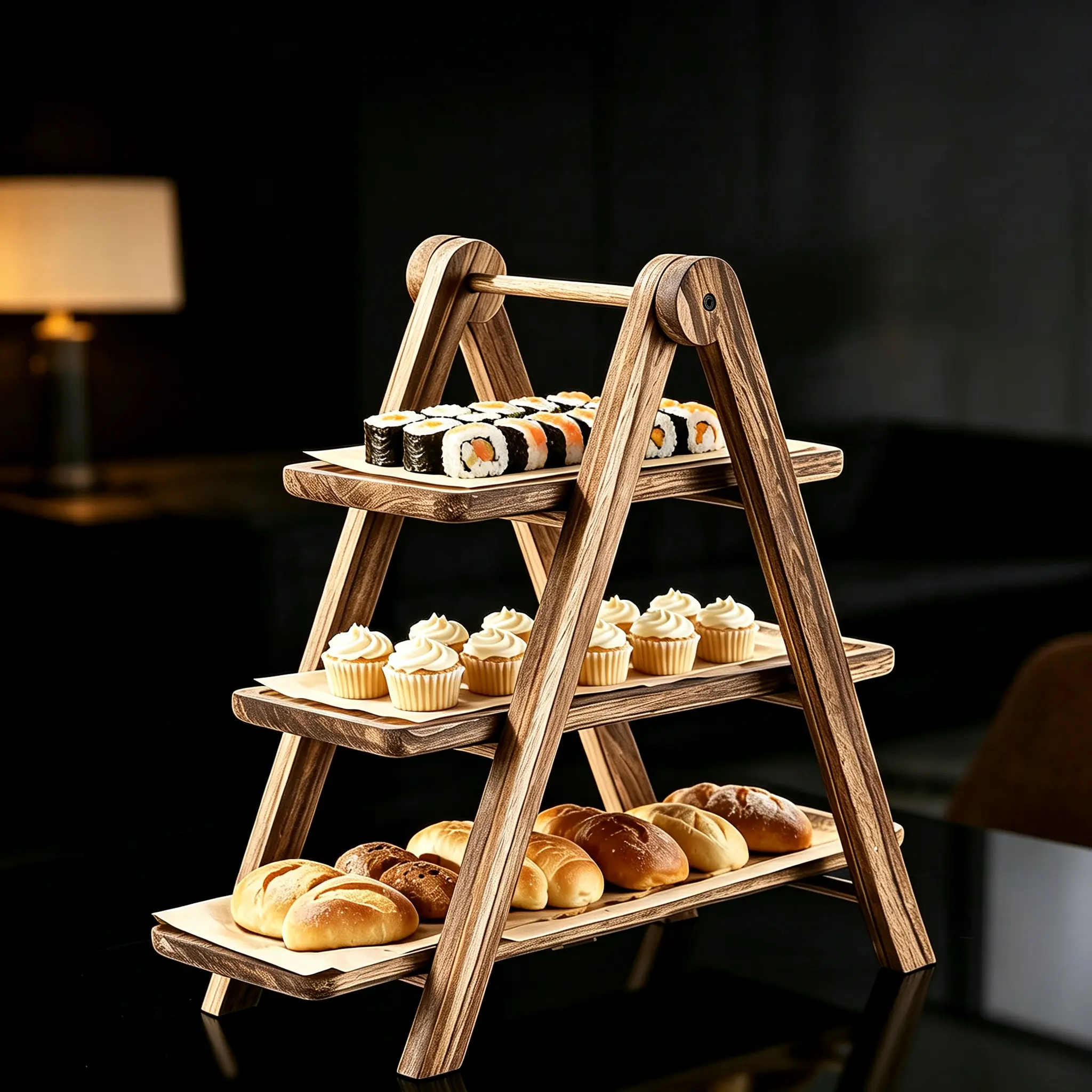 3-Tier Rectangular Wooden Serving Stand - Classic Design Durable Farmhouse Food Display Platter for Kitchen Cupcakes Desserts, Easy to Clean with Damp Cloth, Ideal for Wedding Tea Party Use