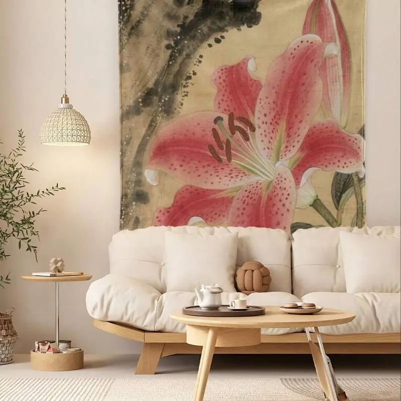 Lily Plant Tapestry Room Decoration Wall Decor Blanket Symbolizing Vitality Lightweight Warm Silky Design For Elegant Decor Warm Flannel Blanket For Sofa Bed Travel Camping Polyester Fiber Thoughtful Gift For Family Friends Shipped From USA