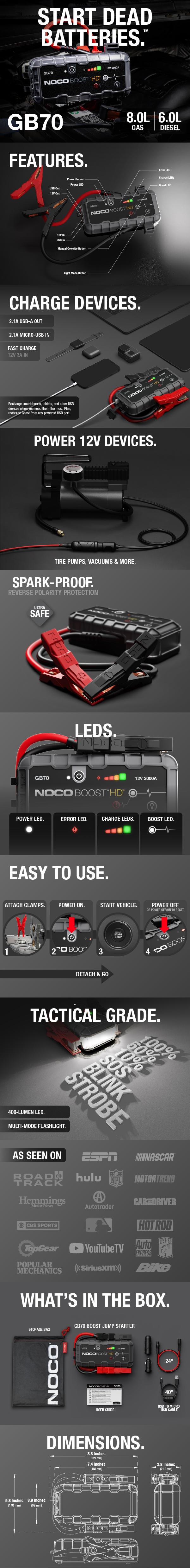 NOCO Boost HD GB70 2000A UltraSafe Jump Starter for 8.0L Gasoline and 6.0L Diesel Engines