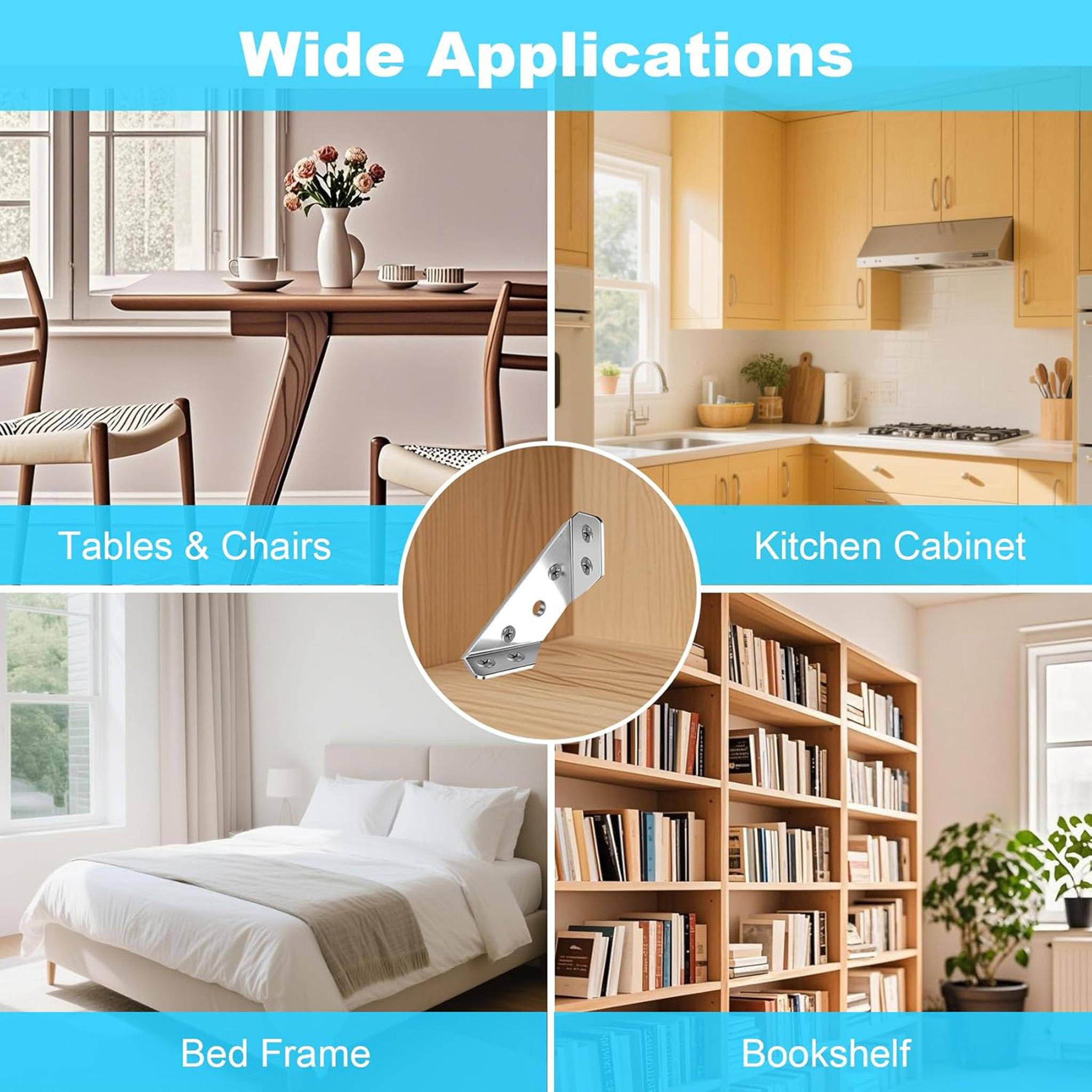 Premium Stainless Steel Corner Brackets for Wood Frame, Universal Metal Hardware Corner Braces with Screws, Wooden Furniture Corner Connectors Such as Drawers, Cabinets, Tables and Chairs