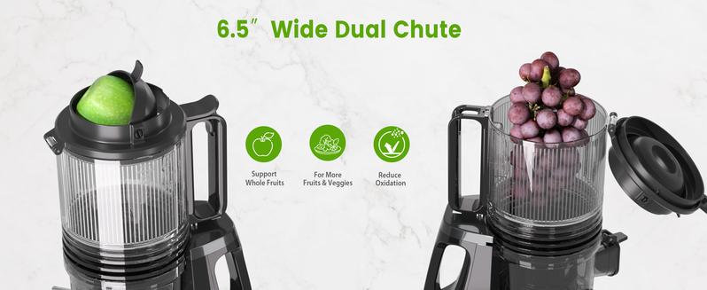 Cold Press Juicer, 6.5" Wide Feed Chute Juice Extractor Machine with Handle, High Juice Yield, 350W Professional Slow Masticating Juicer for Whole Vegetables & Fruits, Easy to Clean for Batch Juicing