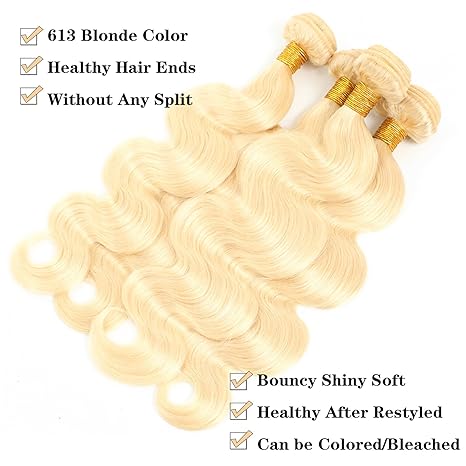 613 Bundles Blonde Bundles Human Hair  613 Body Wave bundles 100% Unprocessed glossy hair bundles 10A Grade Brazilian Virgin Human Hair Bundles 3 Bundle Human Hair hair extensions summervibes