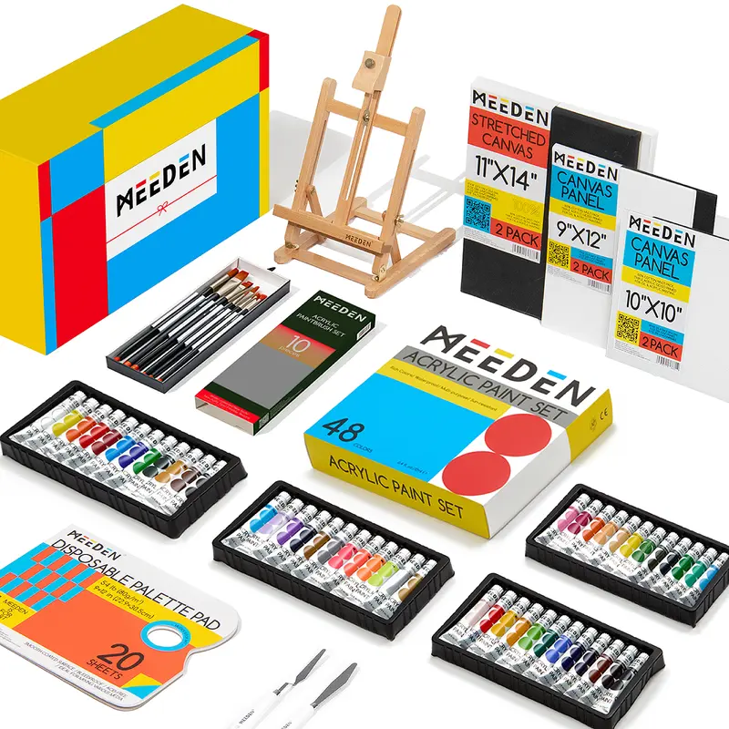MEEDEN 48-Color Acrylic Paint Set - 68-Piece Art Supplies Kit with Beech Wood Tabletop Easel, 10-Piece Art Brushes, Canvas Set, Portable Box for Beginners & Artists, Art Paints For Artists