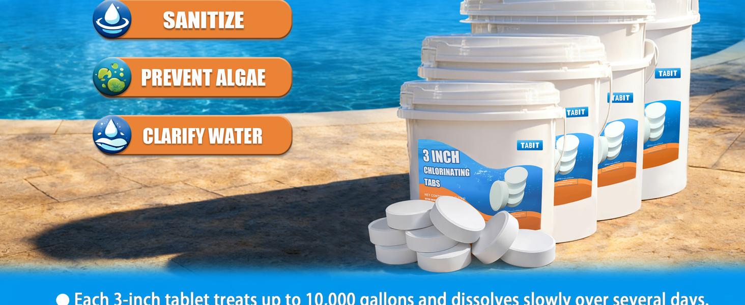 TABIT 3" Chlorine Tabs, 3 Inch Chlorinating Tablets 5 lbs for Swimming Pool, Spa and Hot Tub, Slow Dissolving