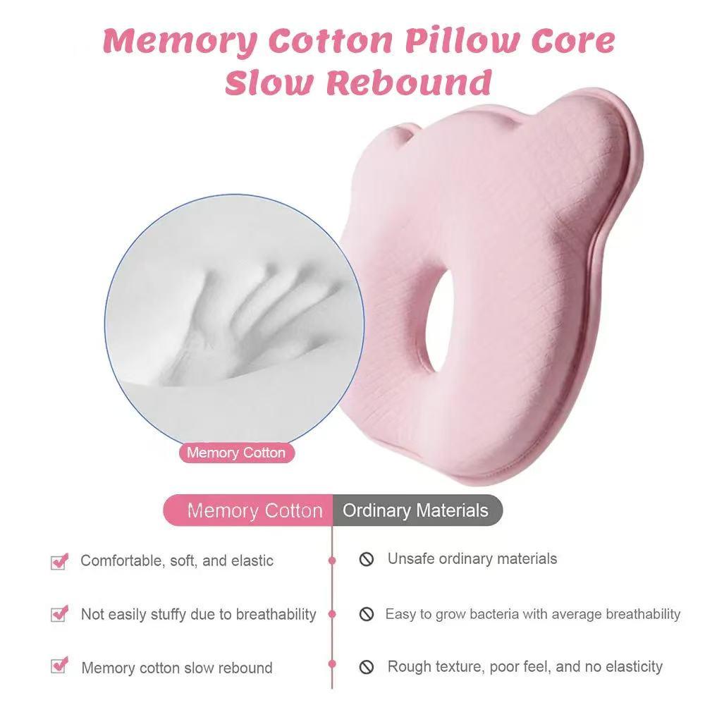 Prevent Flat Head Baby Pillow – Memory Foam Neck Support, Soft Cozy Breathable Hypoallergenic Portable Infant Travel Pillow, Safe Sleeping Aid for Newborn Bebe