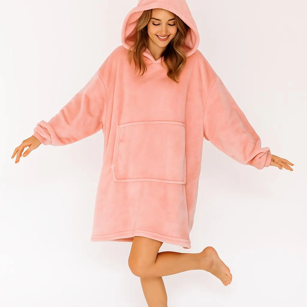 Women's Basic Lightweight Solid Color Flannel Oversized Blanket Hoodie - Longsleeves Pullover Hoodie, Soft Flannel Feels Gentle on Skin, Kangaroo Pocket, Snug as a Bug in a Rug, Feel Cosy Home Wear, Holiday New Year Gift, Cozy Setup, One-Piece