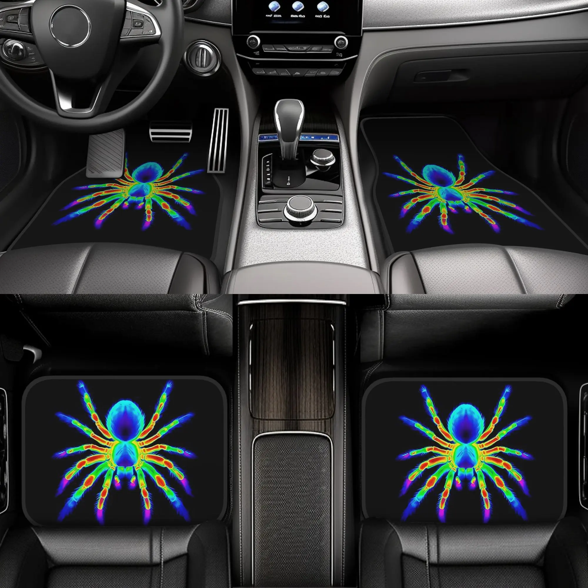4pcs Set of Car Floor Mats, Featuring a Spider Design, Easy to Maintain, Suitable for All Car Models, Suitable for All Seasons, Made of Polyester Fiber, a Perfect Gift for a Loved One