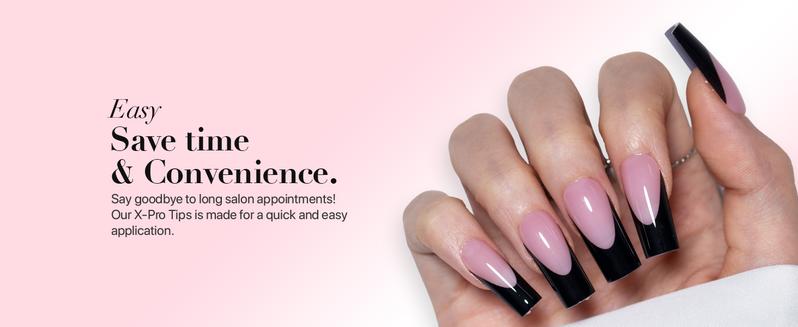 SXC Cosmetics X-Pro Tips French Tip Press On Nails - French Black Edition Starter Kit