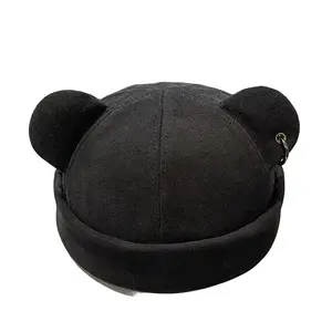 Fall Winter Beanie Hats for Women Men Bear Ear Skull Cap Brimless Cap Adjustable Docker Cap