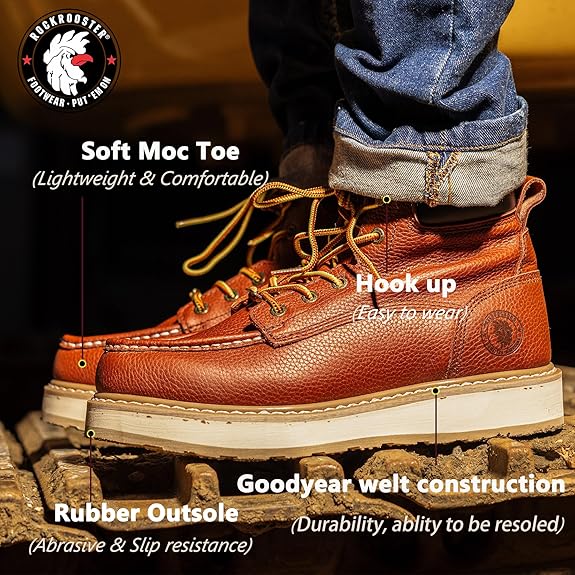 ROCKROOSTER Work Boots for Men Round Toe Soft Toe Slip Resistant Oil Resistant Roofing Boots Comfort Leather Insole Foam Boy Moisture Wicking High Quality Closed Footwear - Shoe Sweat - Parent ROCKROOSTER Work Boots for Men Round Toe Soft Toe Slip Resistant Oil Resistant Roofing Boots Comfort Leather Insole Foam Boy Moisture Wicking High Quality Closed Footwear - Shoe Sweat - Parent