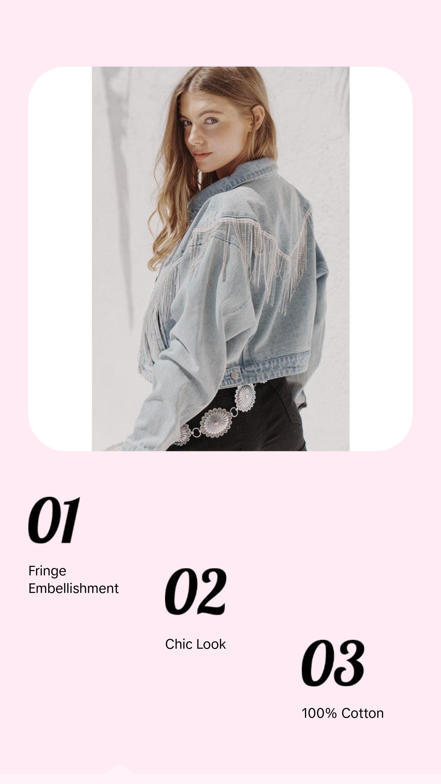 Denim Chevron Fringe Jacket