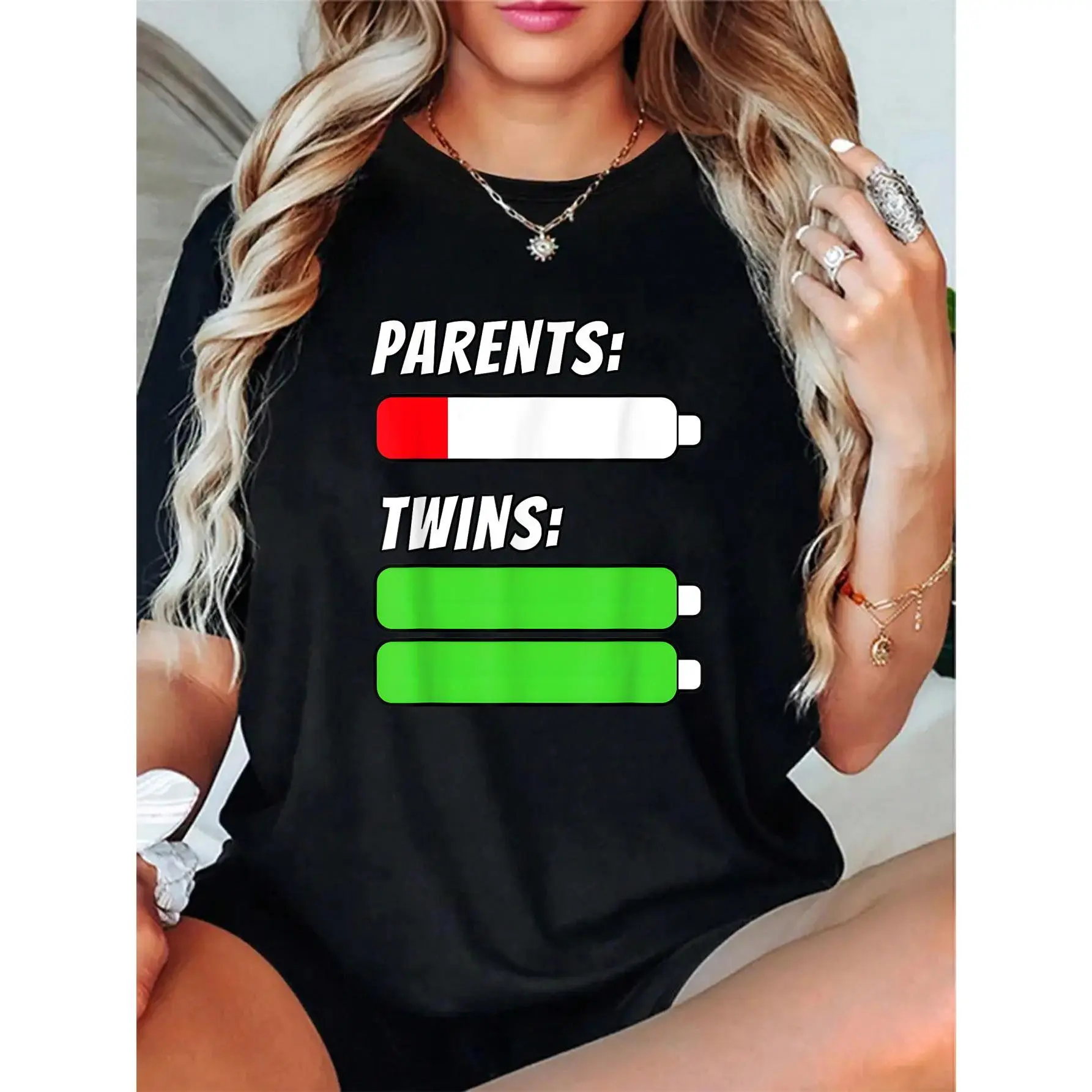 Women's 100% Cotton T-Shirt - Unisex Parents of Twins Chaos Coordinator Funny Cute Print, Breathable Fabric, Soft Touch, Love-Infused, Everyday Fit, Positivity-Radiating Tee 40