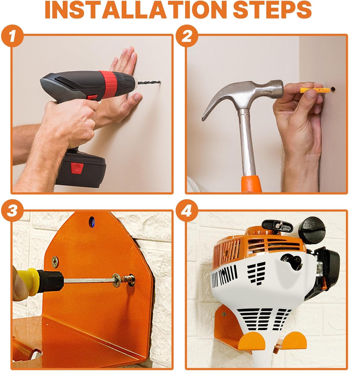 Garage Organizer Wall Hanger, Heavy-Duty Steel Weed Trimmer Wall Rack, Yard Tool, RackGarden Tool Rack for Grass Trimmer, Hedge Trimmer