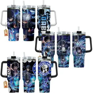 Dabi 'Blue Flame' My Hero Academia: Boku No Hero Anime Manga 40oz Tumbler Stainless Steel with Straw, Lid and Handle - Double Wall Insulated Flasks – Perfect Gift for Fans
