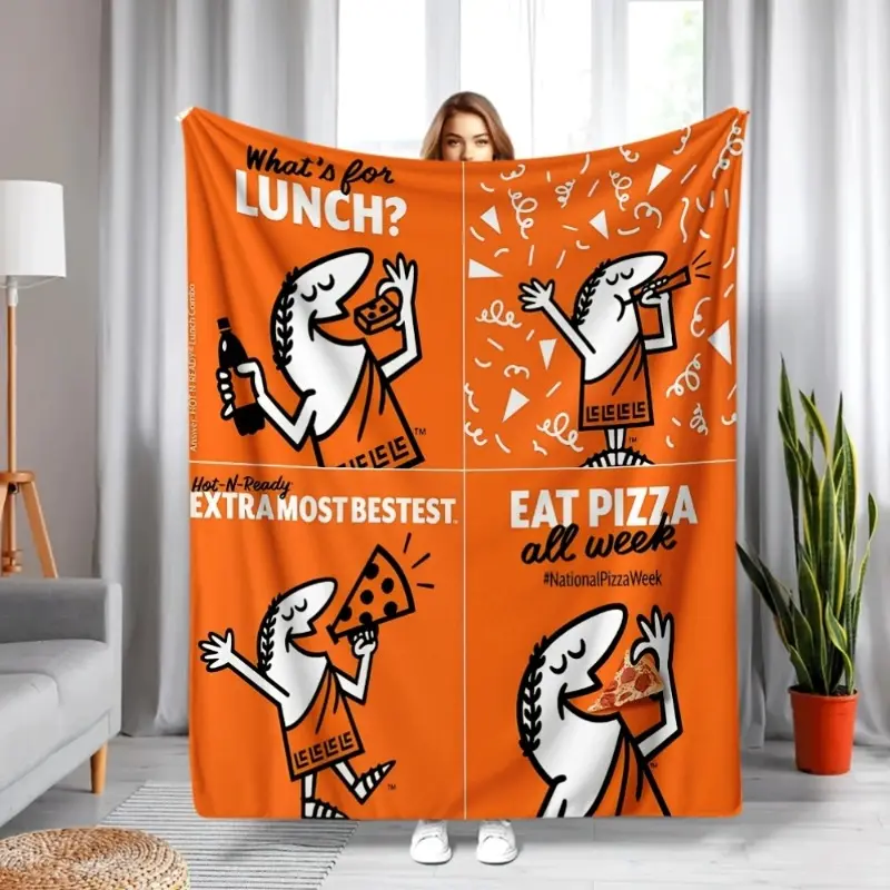 1pc Little Caesar Series Soft Beige Flannel Blanket - Halloween Character Graphic, Machine Washable, Coastal Home Decor, Room & House Decor, Indoor/Outdoor Use, Couple Gifts, Room Decor, One-Piece