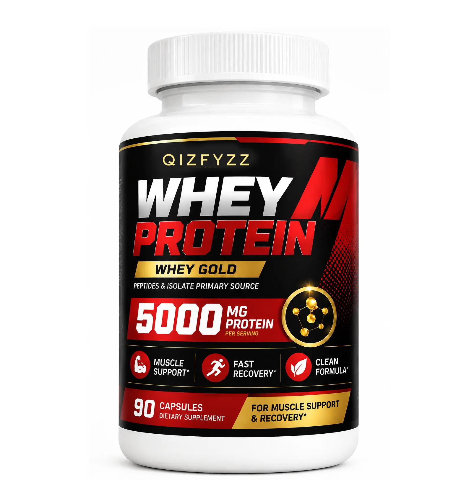 Whey Protein Health Supplement Bottle - 90 Capsules, Supports Muscle Health, Enhances Athletic Performance