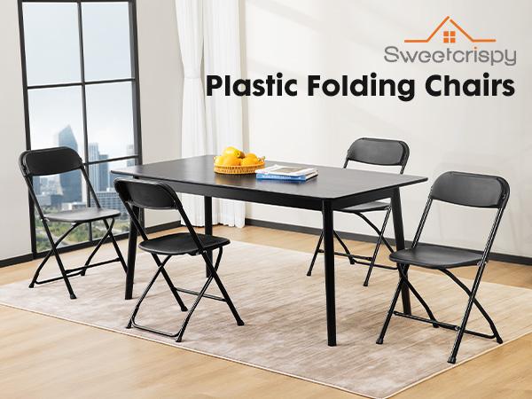 4/6/10 Pack  Plastic Folding Chair, Indoor Outdoor Portable Stackable Commercial Seat with Steel Frame 330lb Capacity for Events Office Wedding Party Picnic Kitchen Dining