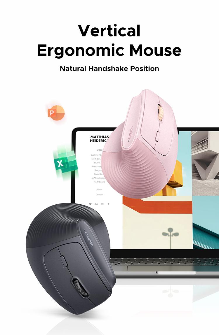 UGREEN Vertical Mouse Bluetooth 5.0 & 2.4G Wireless Ergonomic Mouse with 5 Buttons, 4000 DPI, Balck & Pink Ergonomic Mouse Compatible with PC/Laptop，Only 2.4G Model(Bluetooth not supported),TikTokShopBlackFriday ,TikTokShopHolidayHaul