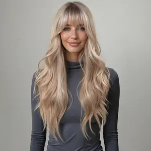 Loni -DWY New Color 24-Inch Long Wave Blonde Mixed Glueless Synthetic Wig with Bangs for Women High-Quality Premium Fiber Easy Wear Comfortable Fit