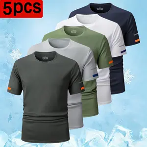 Men’s 5-Pack Ice-Cool Quick-Dry Short-Sleeve T-Shirts for Summer Running & Fitness, Colorblock Design
