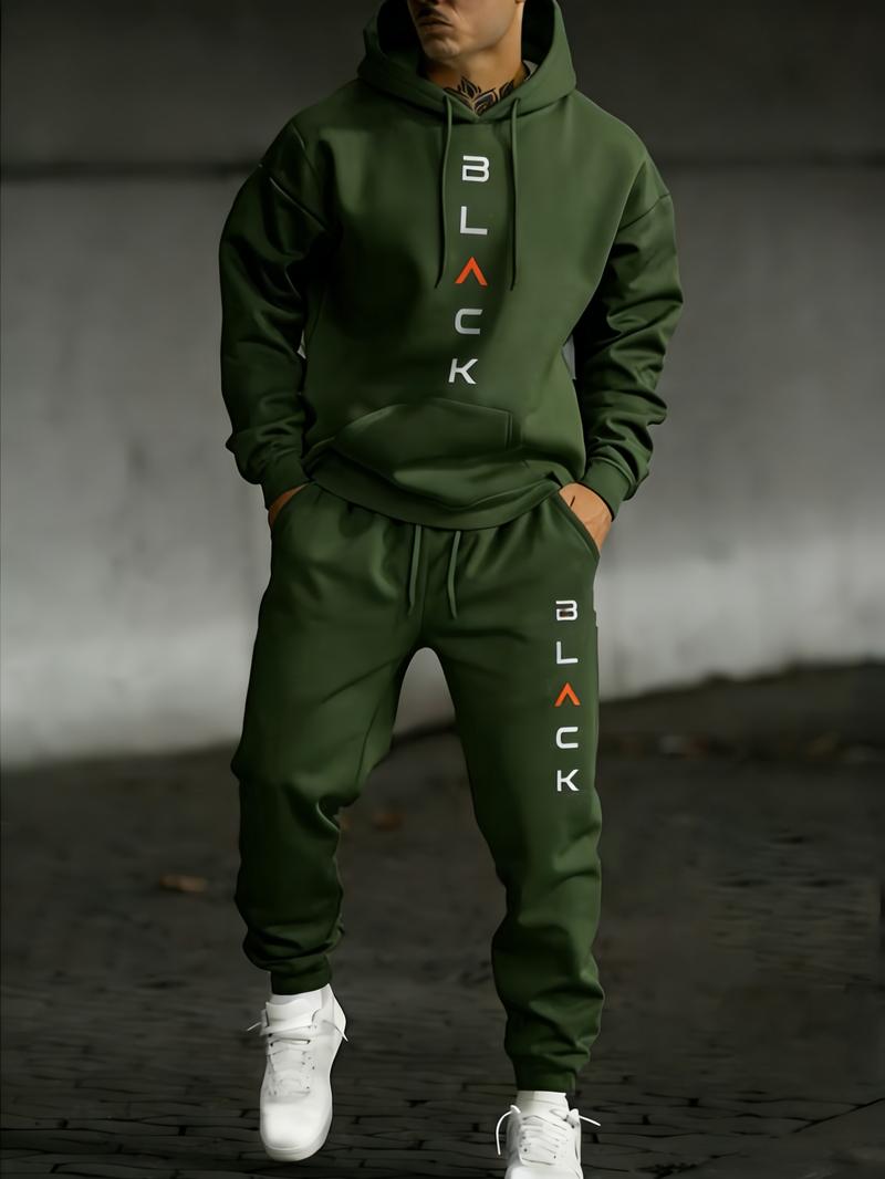 Men's Two-Piece Set “Black” Pattern Hoodie with Jogger Pants
