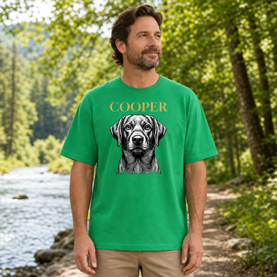 Xtauto Menswear Round Neck Short-Sleeve Cotton Top, Custom Pet Portrait Unisex T-Shirt, Personalized Dog Name Design, Casual Summer Outdoor Wear, Gift For Dog Lovers, Shortsleeve, Tshirt
