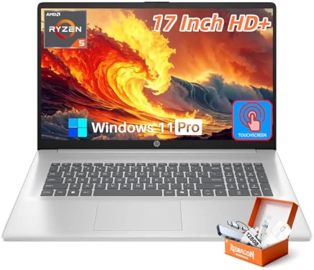 HP 17.3" Touchscreen 2-in-1 Laptop for Business, AMD Ryzen 5 7430U, HD+ Anti-Glare Display, 32 GB RAM, 1 TB SSD, Copilot AI, Wi-Fi 6, Bluetooth 5.4, Fast Charge, Windows 11 Pro, Laptops Accessories