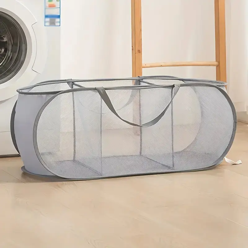 Fashionable Nylon Foldable Laundry Basket Hamper, Space-Saving Pop-Up Design, Portable Collapsible, Wide Opening Side Pockets, Breathable Mesh Bag, Ideal for Clothes & Toys, Clothes Storage Basket, Laundry Organizer