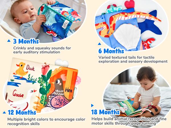 JoyCat Baby Toys, Farm & Ocean Baby Soft Toys, Cloth Board for Baby Shower Newborn, Gifts for Boys Girls Stocking Stuffers, Touch and Feel Tummy Time Crinkle Cloth Books for Infant