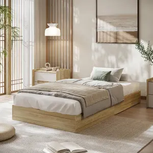 Twin Size Solid Wood Platform Bed Frame with Sturdy Wooden Slats, Floor-Standing Bed Frame,  No Box Spring Needed, Easy Assembly, Golden Tan Wood