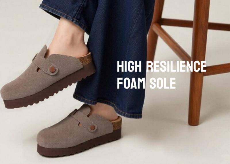 EVELLYHOOTD Women Men Round Toe Cork Footbed Platform Clogs Fashion Leather Outdoor Slippers Adjustable Buckle Clogs